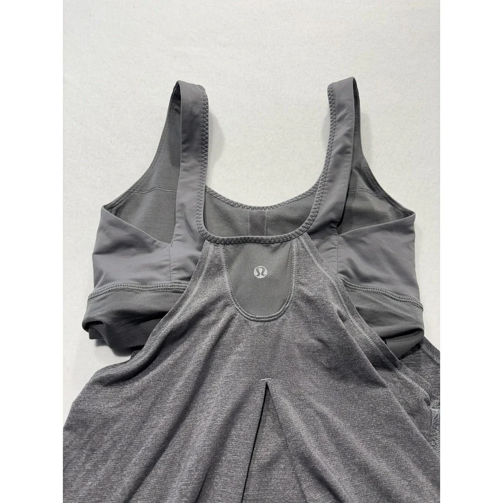 Lululemon Tank Womens Small Gray Scoop Neck Built In Bra Drawcord Hem Yoga Top